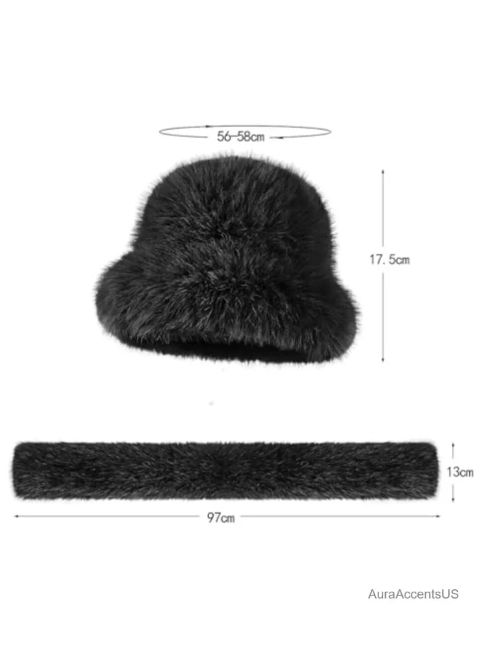 Faux Rabbit Fur Bucket Hat with Collar Scarf Set, Warm Winter Ski Snow Hat for